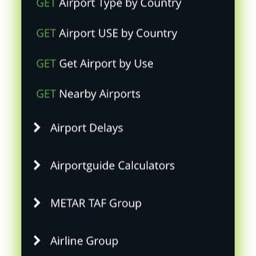 Listing of Airport Guide API Endpoints