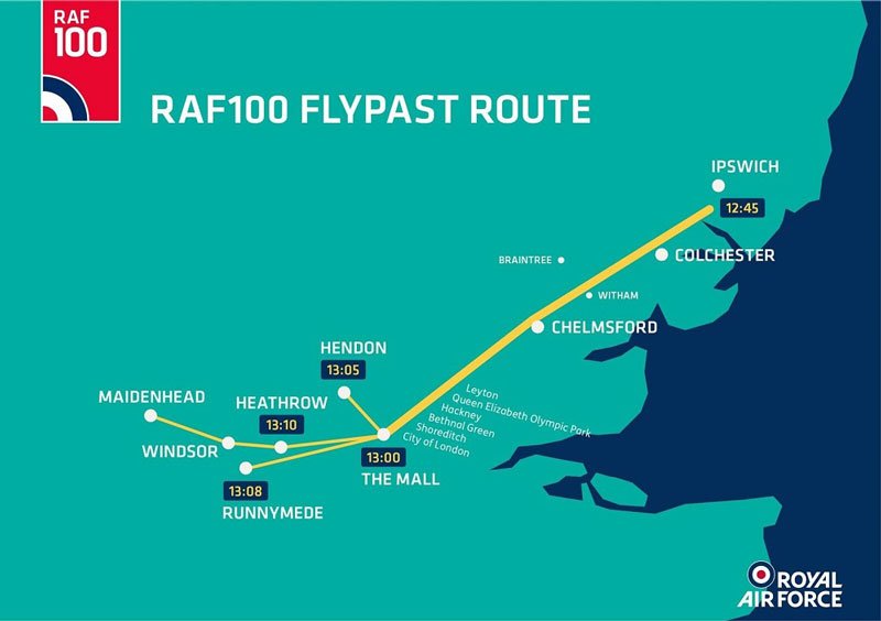 RAF100 Flypast Route