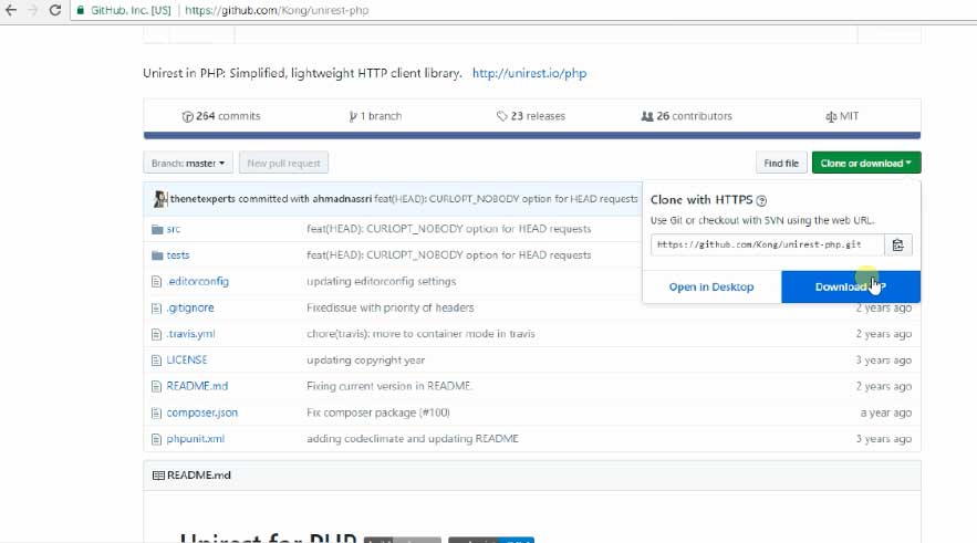 Step 6-2 Unirest Library PHP Download
