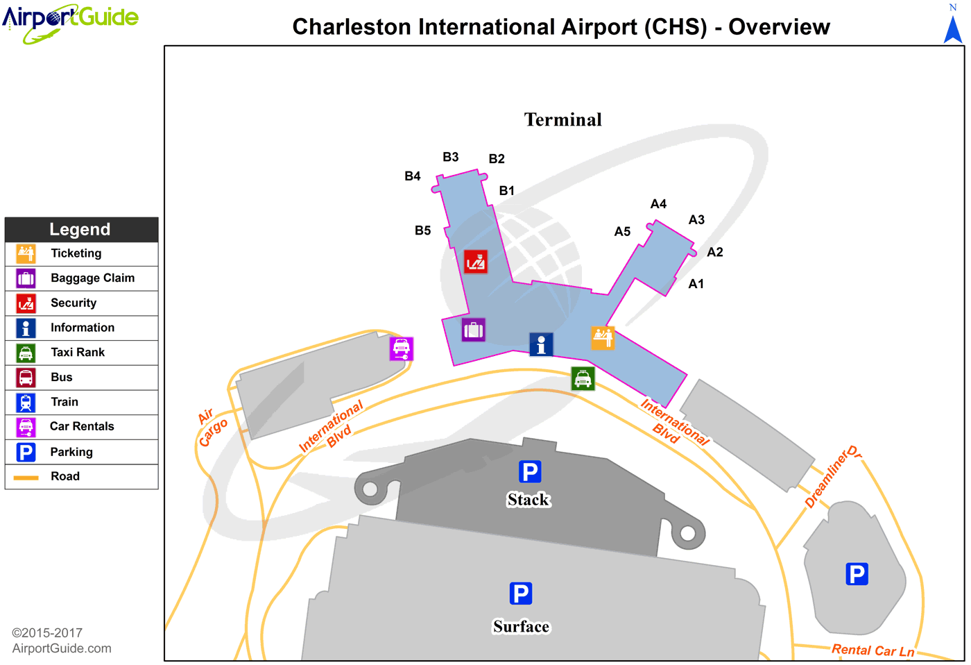 Charleston - Jim Hamilton L B Owens (CHS) Airport Terminal Map - Overview
