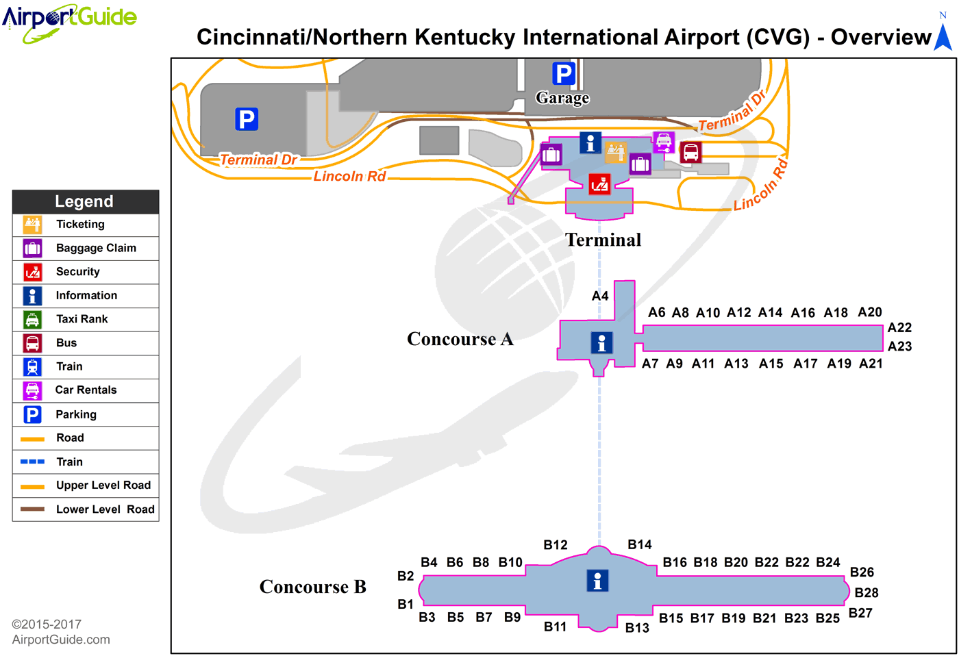 Covington - Georgetown-Scott County Regional (CVG) Airport Terminal Map - Overview