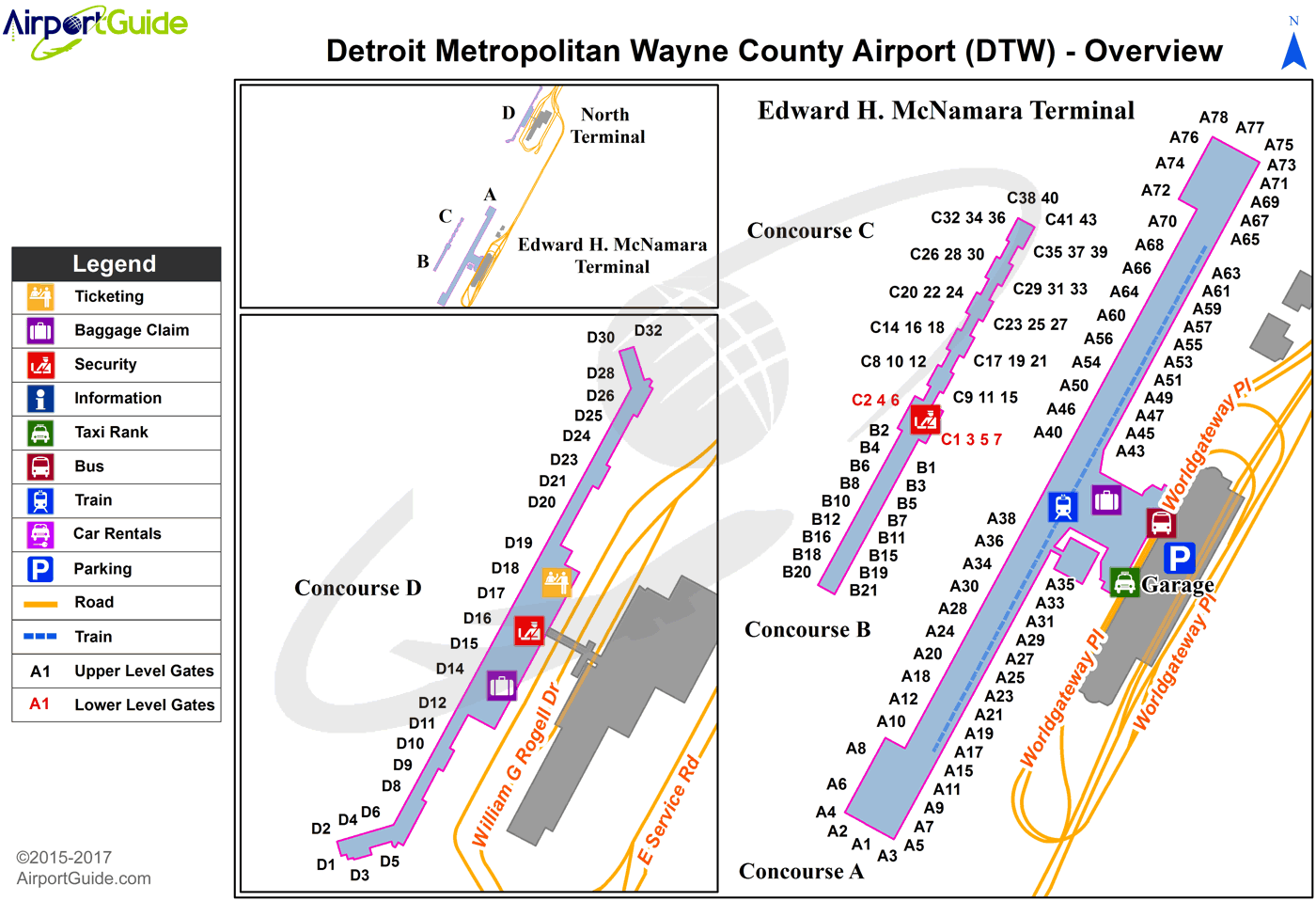 Detroit - Napoleon (DTW) Airport Terminal Map - Overview