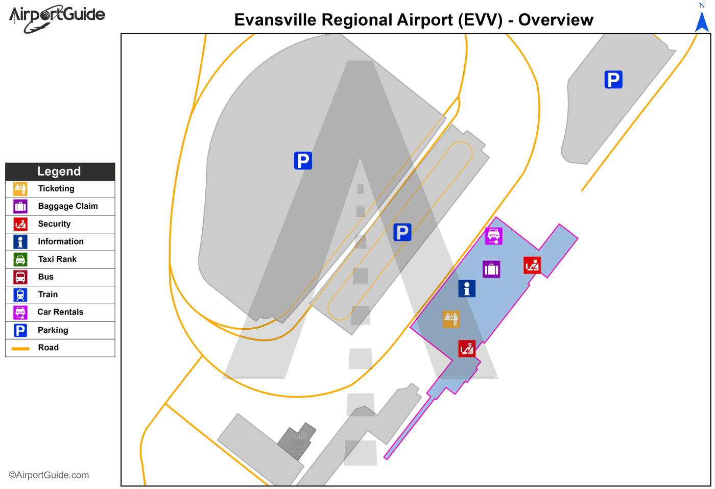 Evansville - Crawford County (EVV) Airport Terminal Map - Overview