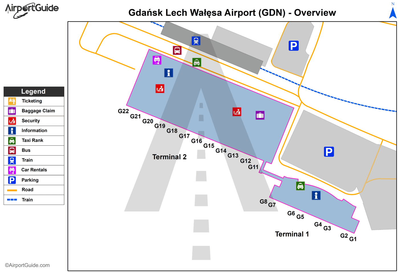 Gdańsk - Gdańsk Lech Wałęsa (GDN) Airport Terminal Map - Overview