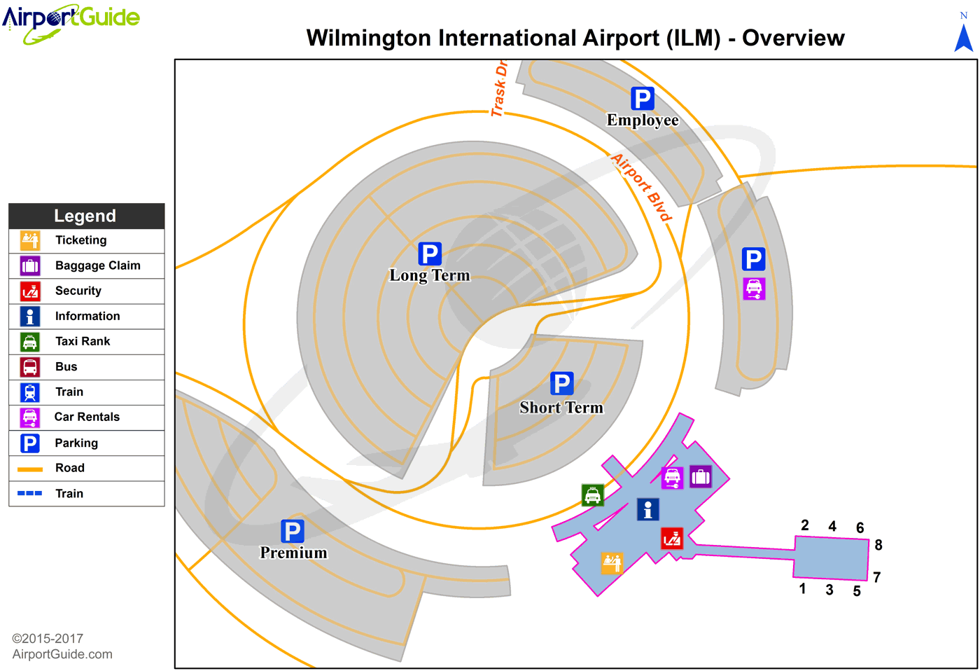 Wilmington - Harnett Regional Jetport (ILM) Airport Terminal Map - Overview