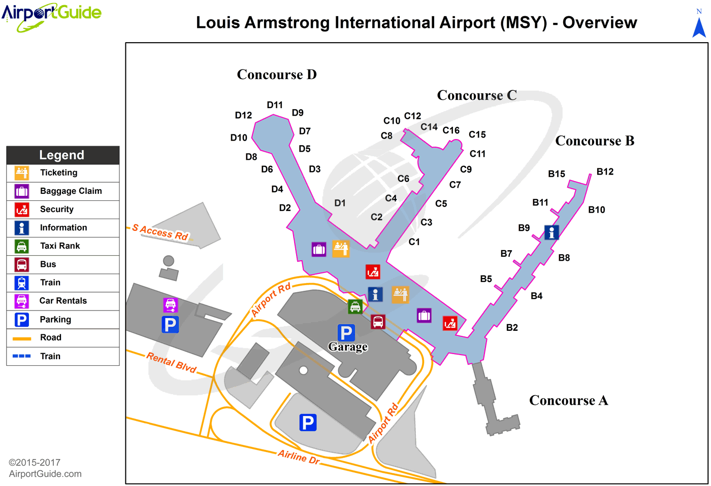 New Orleans - Hattiesburg Bobby L Chain Municipal (MSY) Airport Terminal Map - Overview