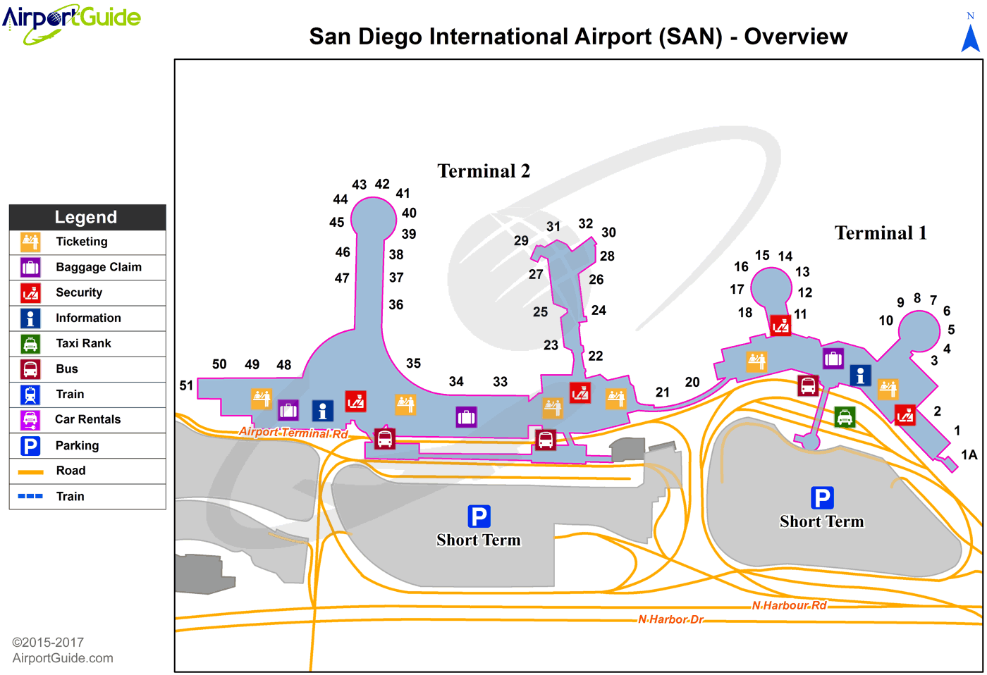 San Diego - Fullerton Municipal (SAN) Airport Terminal Map - Overview