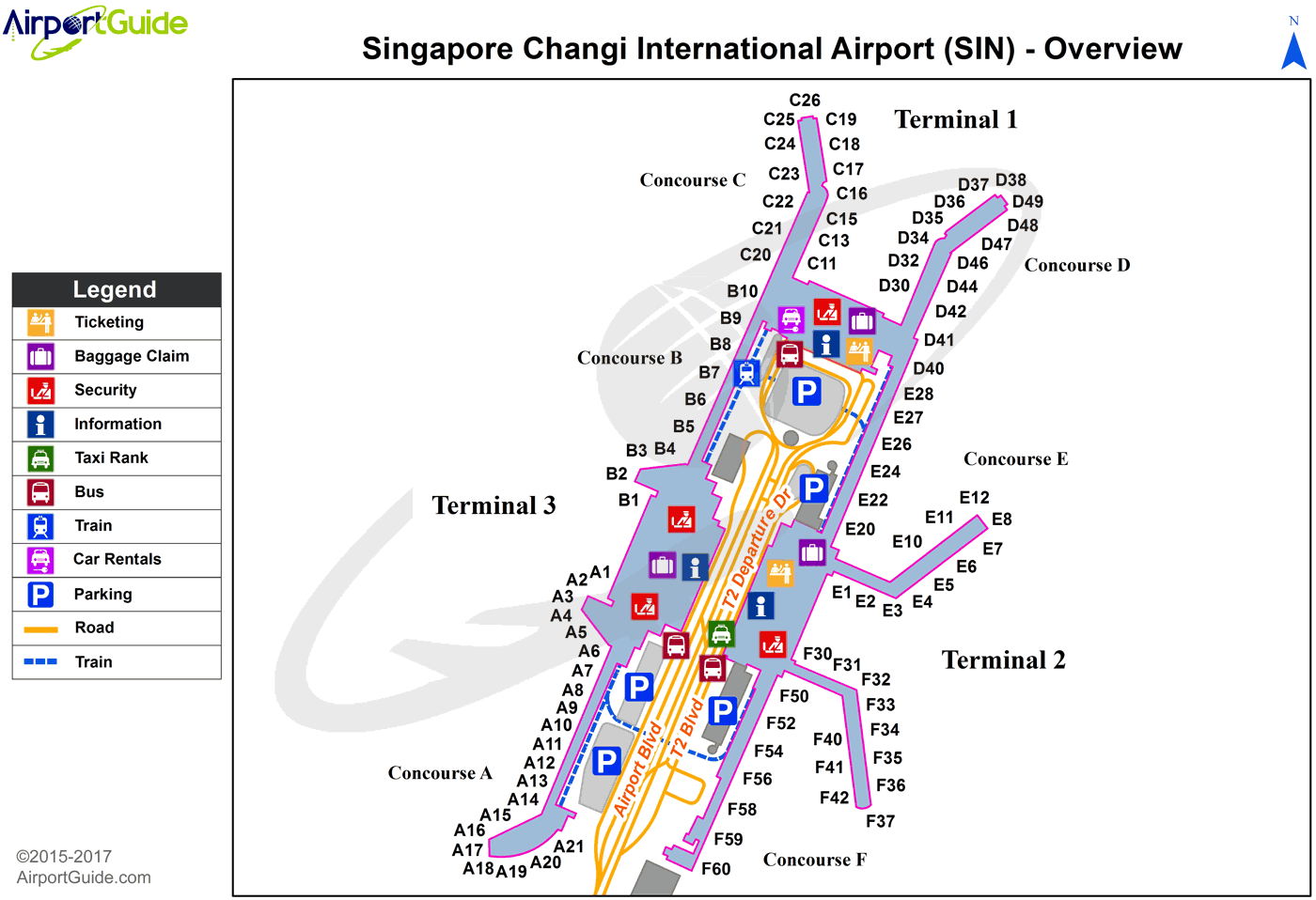 Singapore - Singapore Changi International (SIN) Airport Terminal Map - Overview