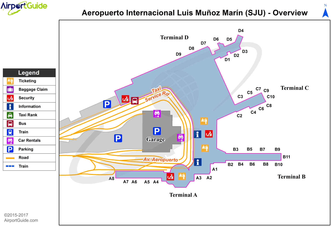 San Juan - Henry E Rohlsen (SJU) Airport Terminal Map - Overview