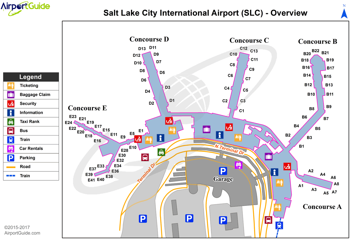 Salt Lake City - Bear Lake County (SLC) Airport Terminal Map - Overview