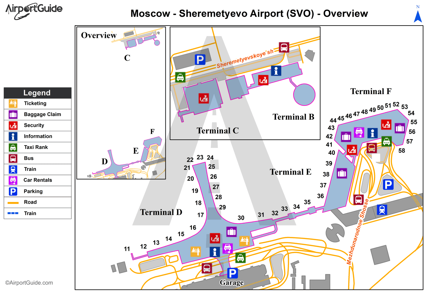 Moscow - Sheremetyevo International (SVO) Airport Terminal Map - Overview